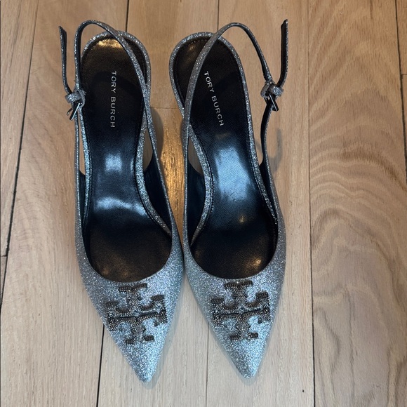 Tory Burch Silver Slingback Heels - Picture 9 of 10